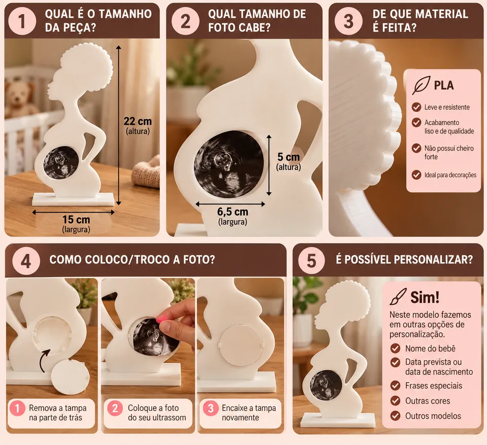 Porta Retrato Gestante Ultrassom Bebê Gravidez Decoração 3D