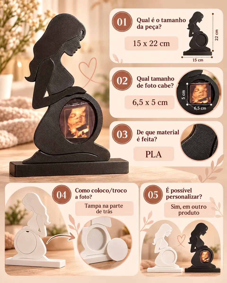Porta Retrato Gestante Ultrassom Bebê Gravidez Decoração 3D modelo2