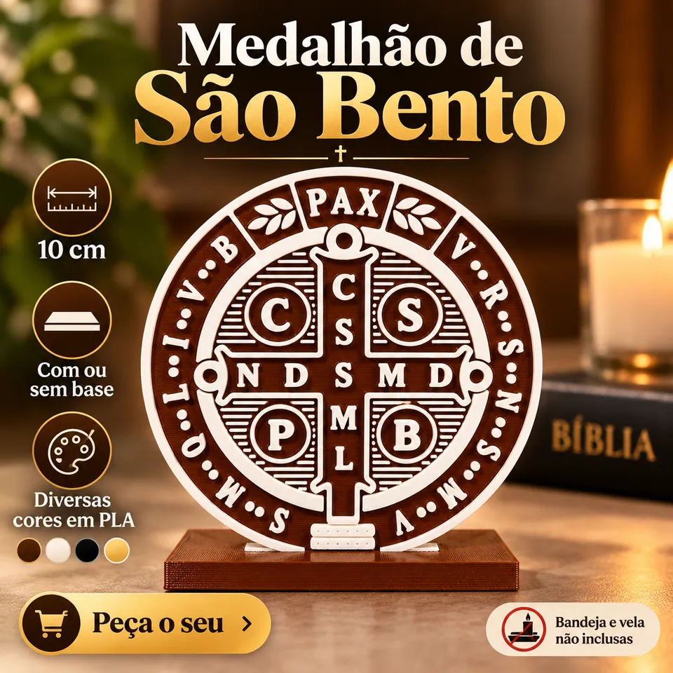 Medalhão de São Bento 10cm 3D com ou sem Base