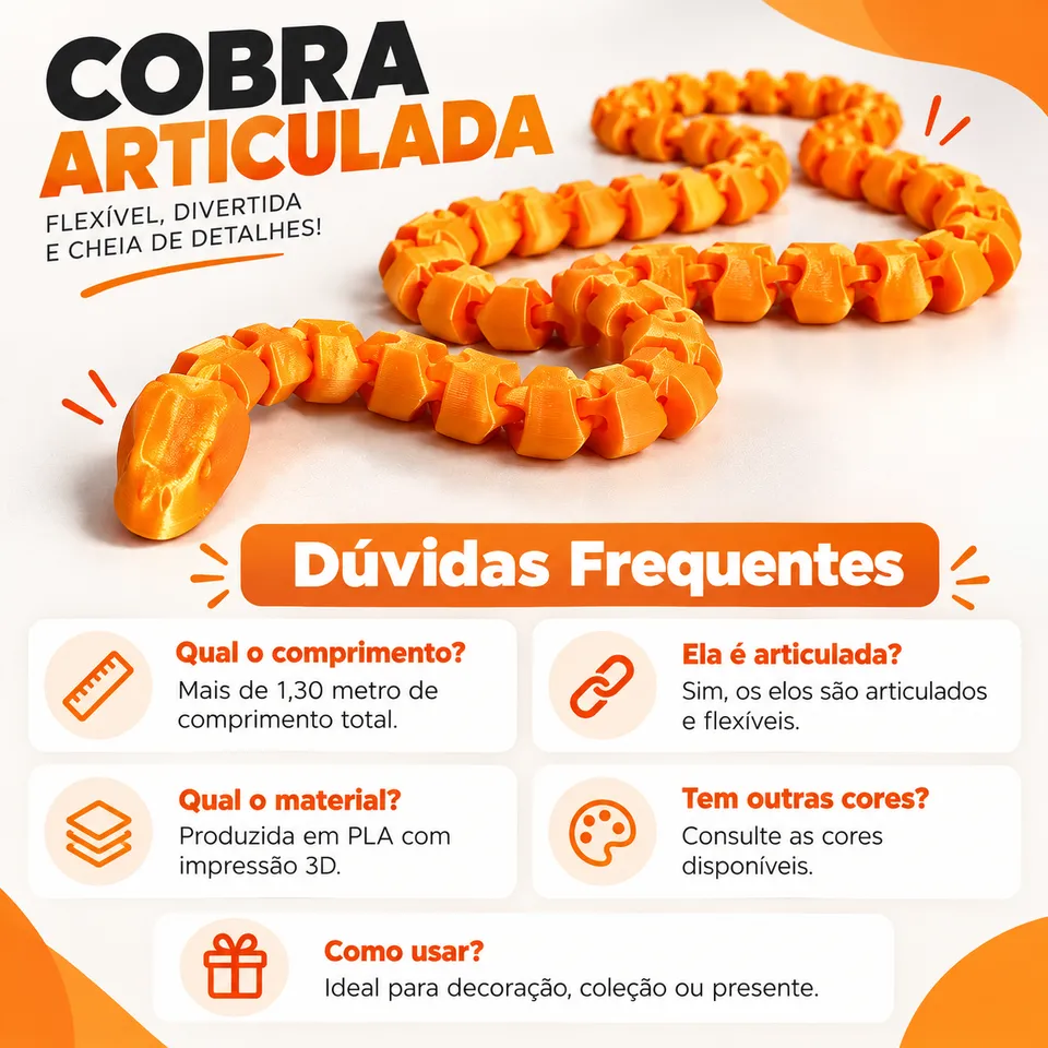 Cobra Articulada Gigante 1,30m Impressão 3D